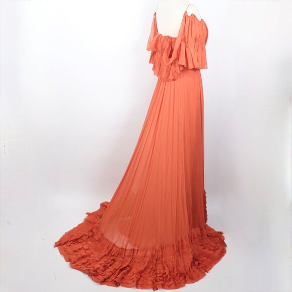 J. Mendel long dress gown sz 6 tassels train off shoulder Sp 2008 - Picture 2 of 16